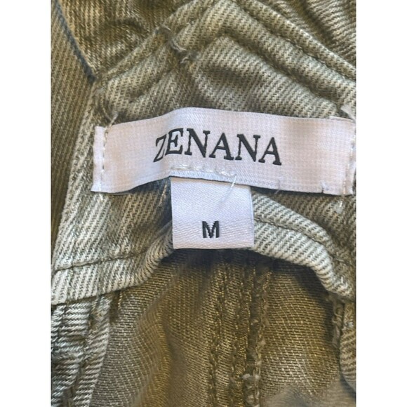 NWT Zenana Denim Washed Knot Strap Relaxed Fit Overalls green M wide leg cropped - Picture 3 of 8